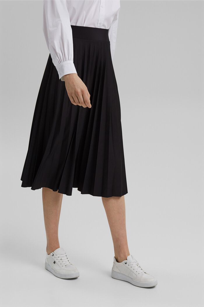 Z recyklingu: plisowana spódnica z elastycznym pasem, BLACK, detail image number 0