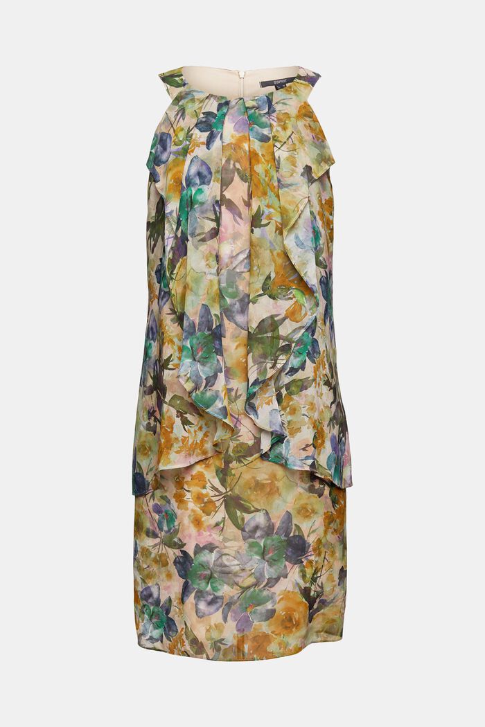 Z recyklingu: szyfonowa sukienka z kwiatowym wzorem, OFF WHITE, overview