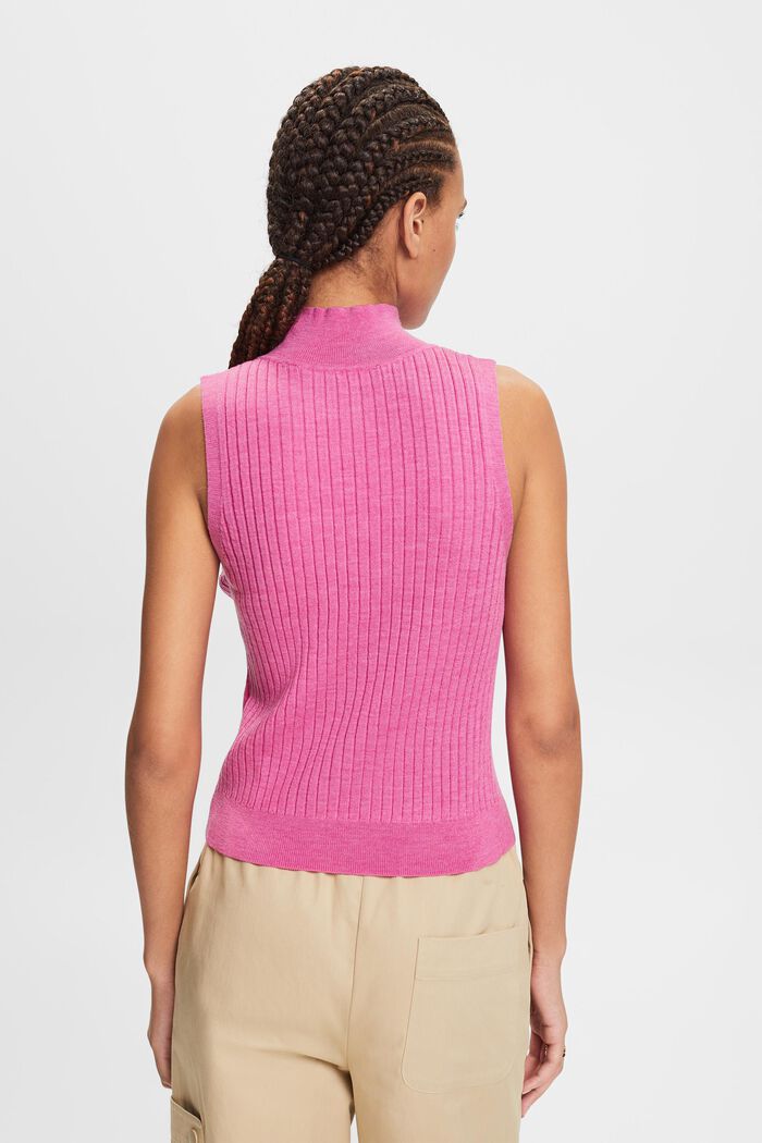 Sweter bez rękawów z delikatnej wełny merynosów, PINK FUCHSIA, detail image number 4