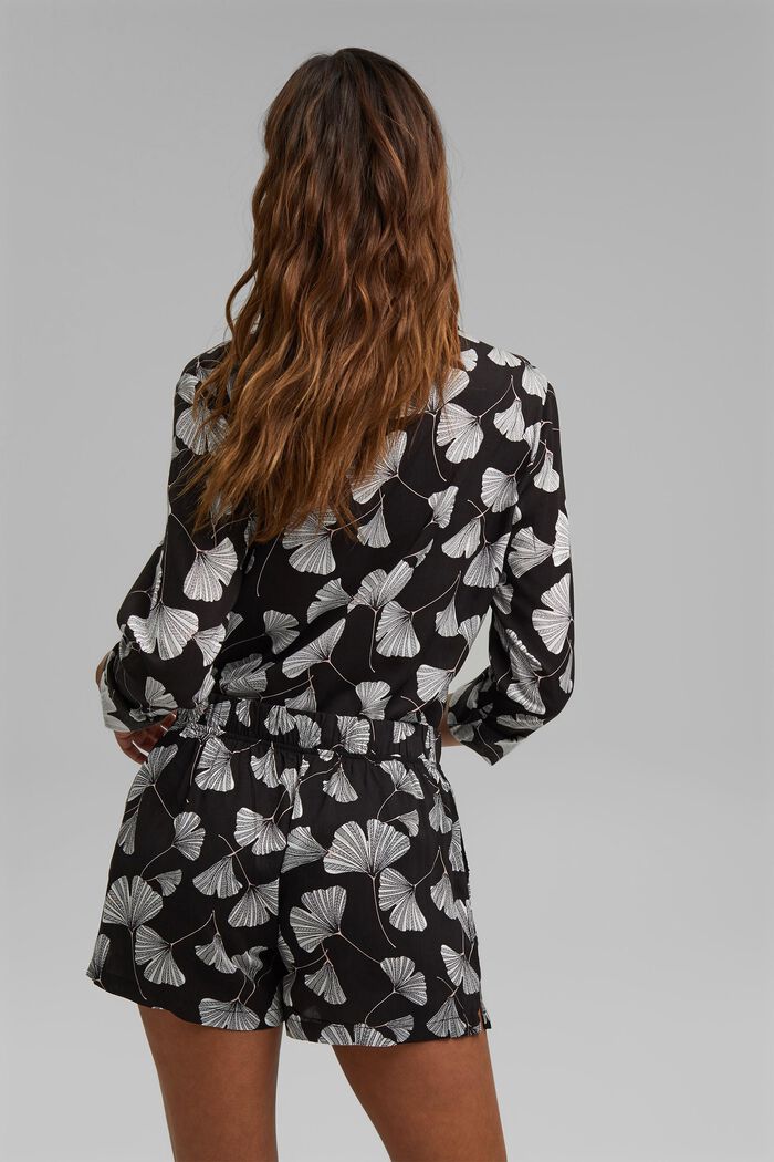 Szorty od piżamy z nadrukiem w liście miłorzębu, LENZING™ ECOVERO™, BLACK, detail image number 3