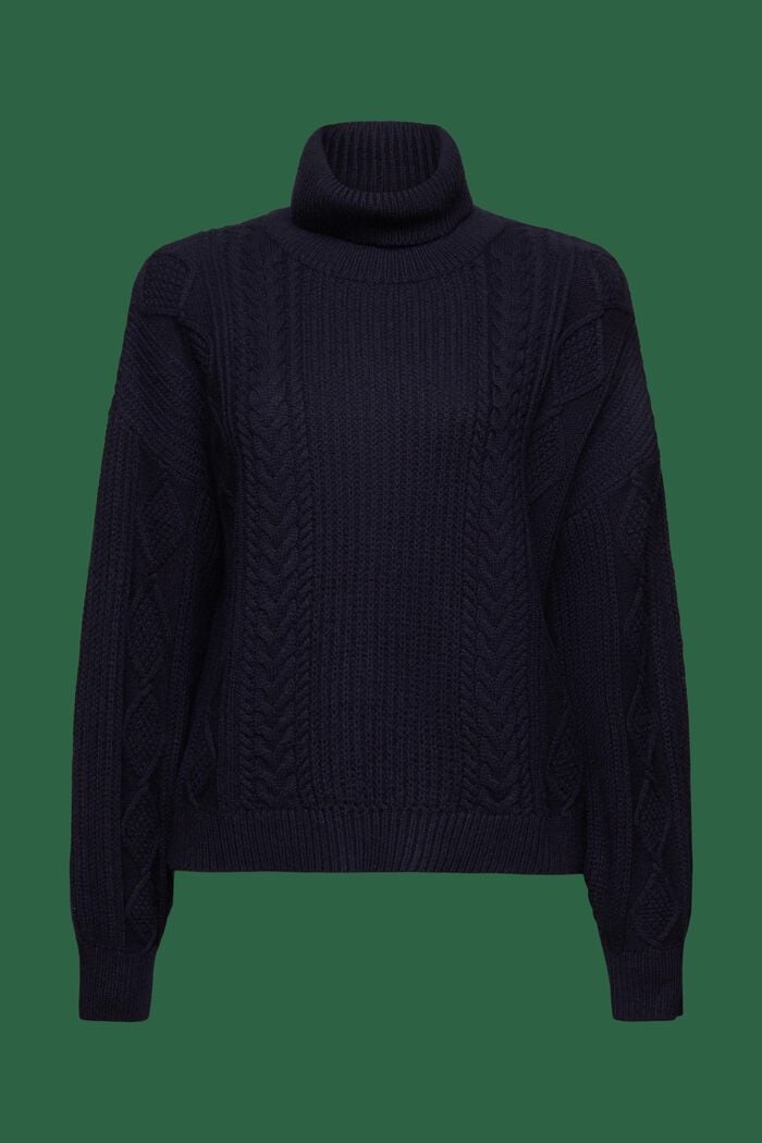 Sweter z półgolfem i wzorem w warkocze, NAVY, detail image number 7