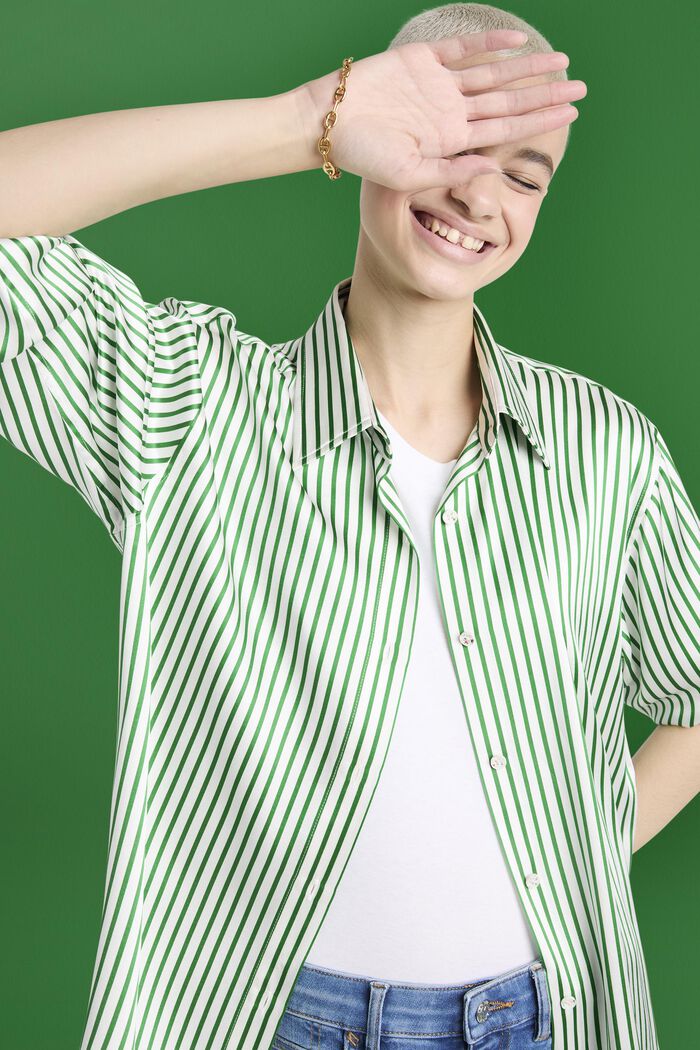 Koszula w paski z jedwabnej szarmezy, GREEN, detail image number 4