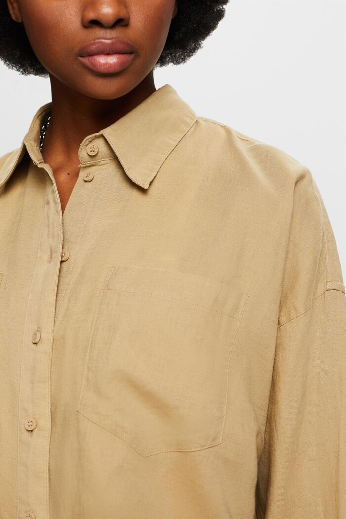 Bluzka koszulowa z lnu i bawełny, BEIGE, detail image number 3
