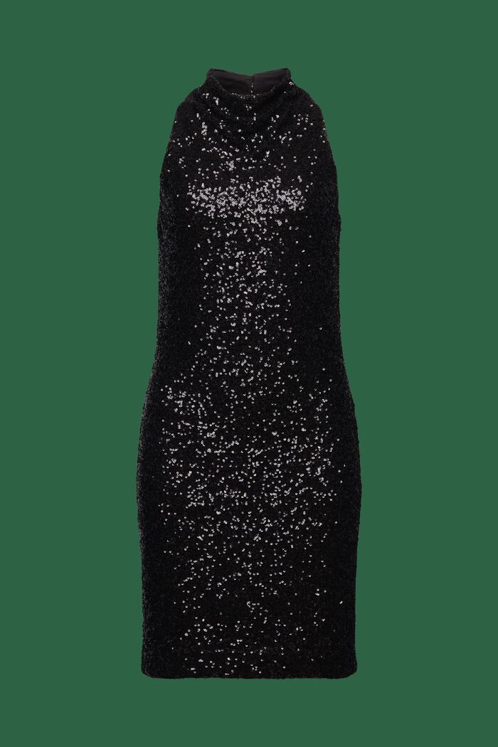 Sukienka midi z cekinów bez rękawów z wiązaniem na szyi, BLACK, detail image number 7