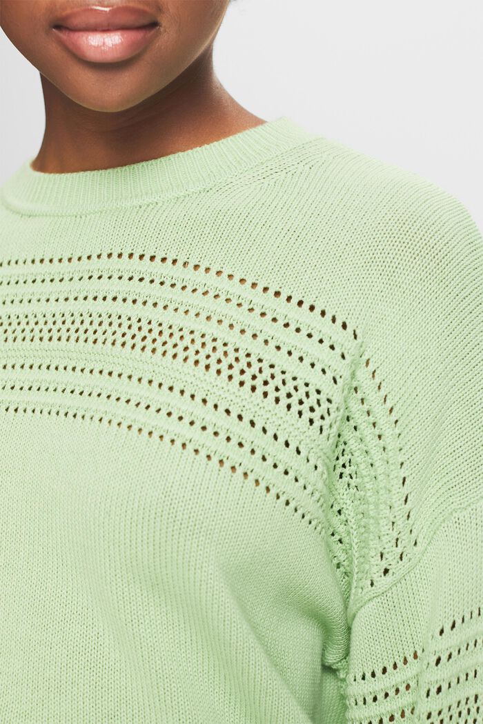 Ażurowy sweter z okrągłym dekoltem, LIGHT GREEN, detail image number 3