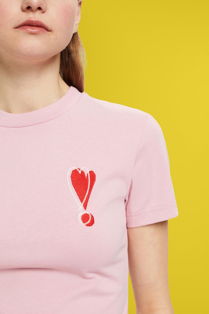 Bawełniany T-shirt z haftowanym sercem, PINK, detail image number 2