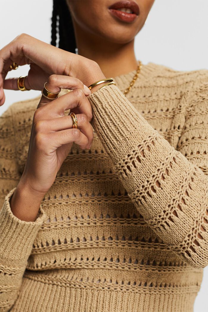 Ażurowy sweter, BEIGE, detail image number 3