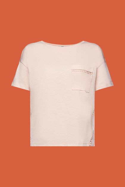 T-shirt z haftowanymi, koronkowymi taśmami, 100% bawełna