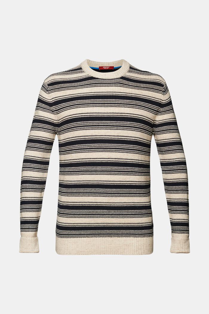 Sweter z okrągłym dekoltem w paski, 100% bawełny, NAVY, detail image number 6
