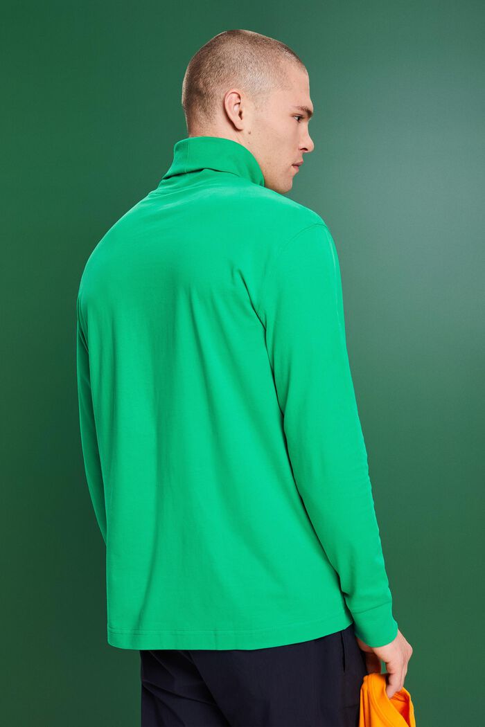 Bluzka z długim rękawem z półgolfem z bawełny, GREEN, detail image number 3