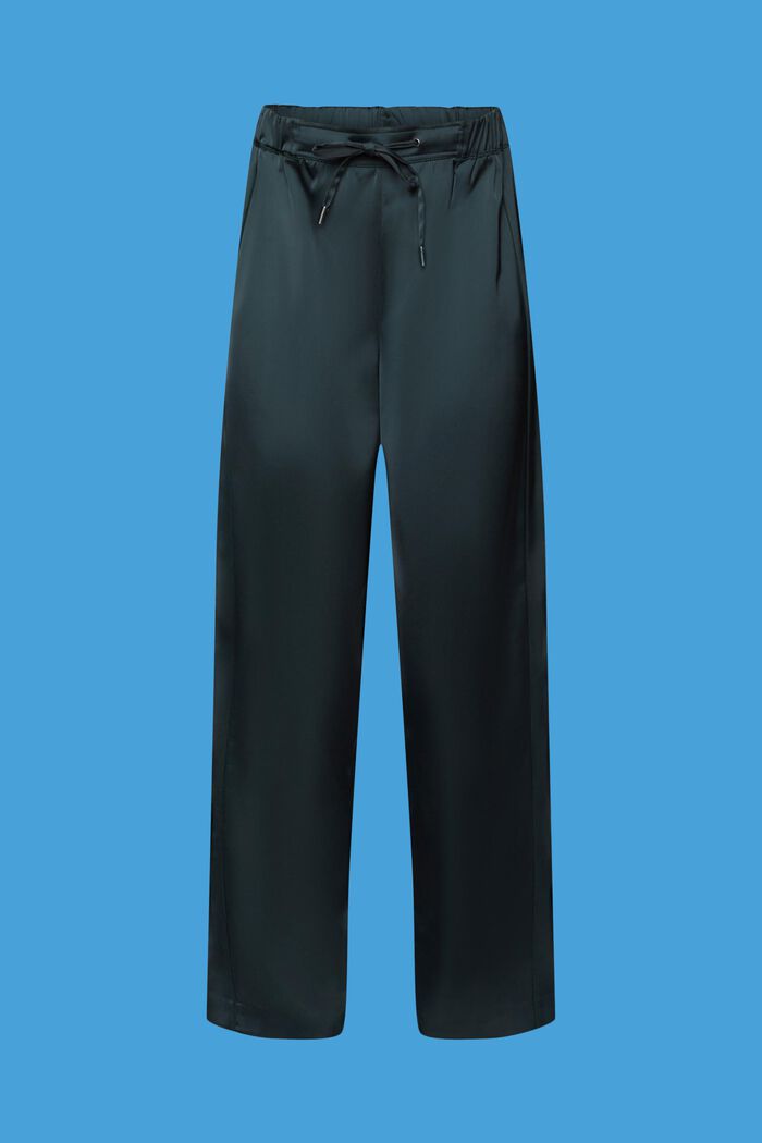Satynowe spodnie z szerokimi nogawkami, DARK TEAL GREEN, detail image number 6