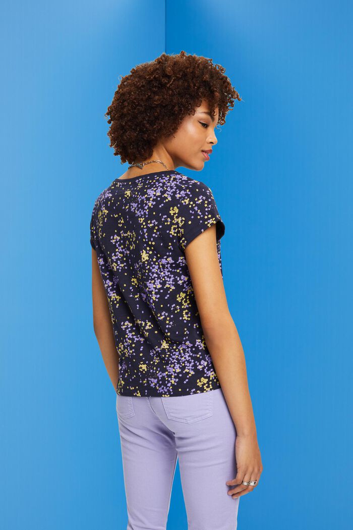Bawełniany T-shirt z kwiatowym nadrukiem, NAVY, detail image number 3