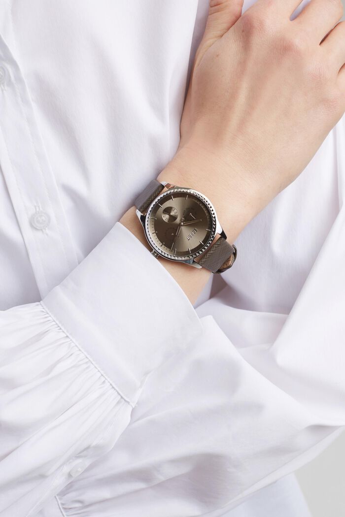 Zegarek wielofunkcyjny z paskiem ze skóry Saffiano, BROWN, detail image number 2