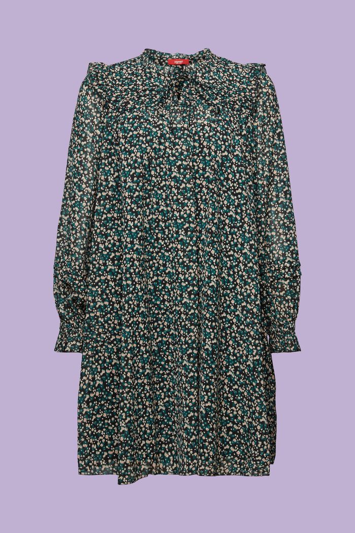 Sukienka mini z wzorzystego szyfonu, BLACK, detail image number 5