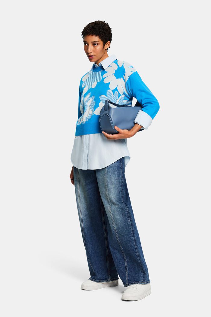 Bluza z żakardowej bawełny, BLUE, detail image number 1