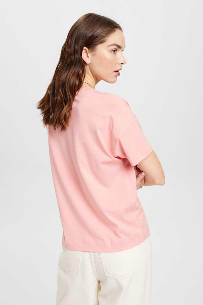 T-shirt z kwiatowym nadrukiem na piersi, PINK, detail image number 1