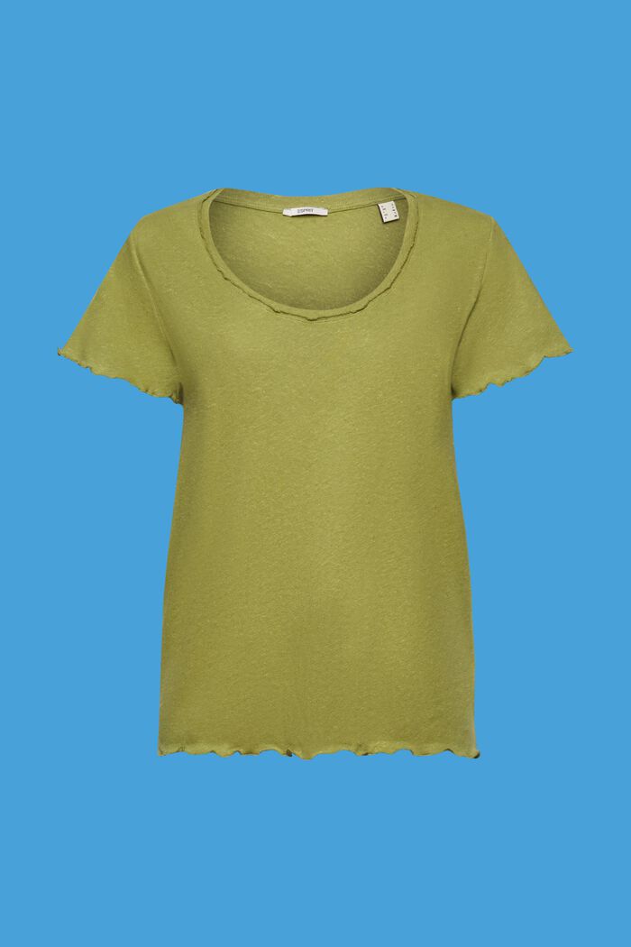 T-shirt ze zwijanymi krawędziami, mieszanka lnu i bawełny, PISTACHIO GREEN, detail image number 5