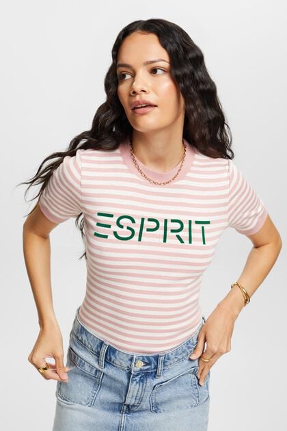 T-shirt bawełniany w paski z nadrukowanym logo