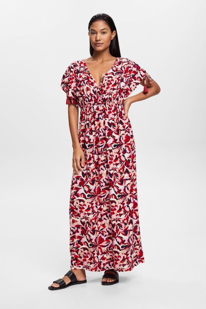 Długa sukienka plażowa z kwiatowym wzorem, DARK RED, detail image number 2