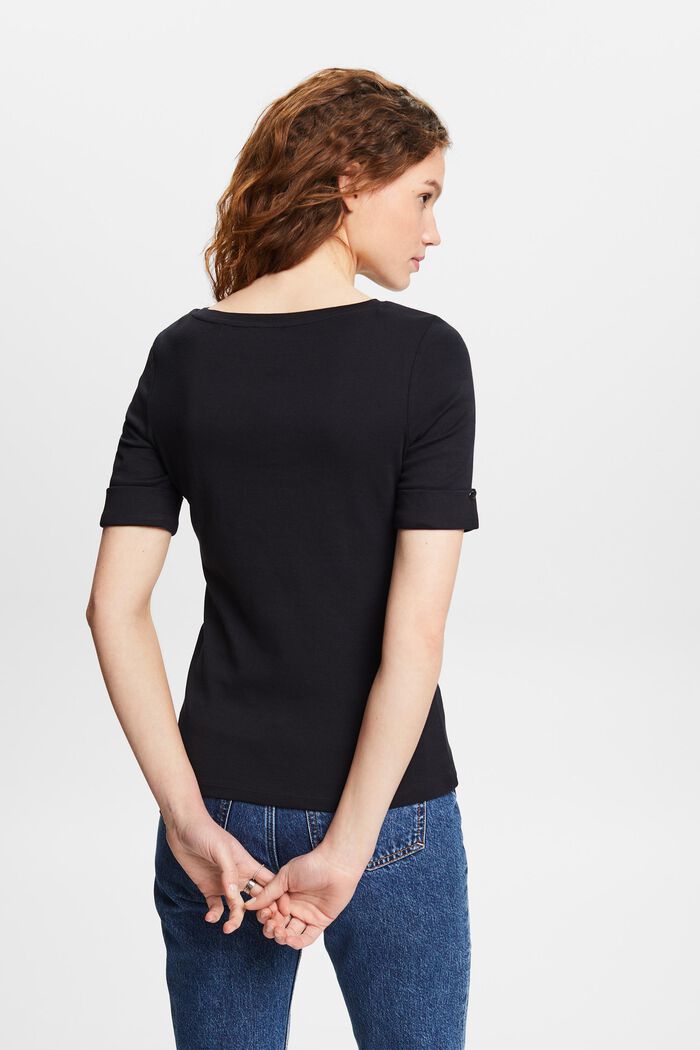 Bawełniany T-shirt z podwiniętymi rękawami, BLACK, detail image number 2