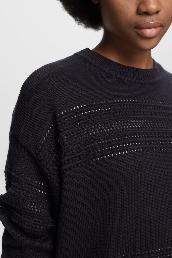Ażurowy sweter z okrągłym dekoltem, BLACK, detail image number 3