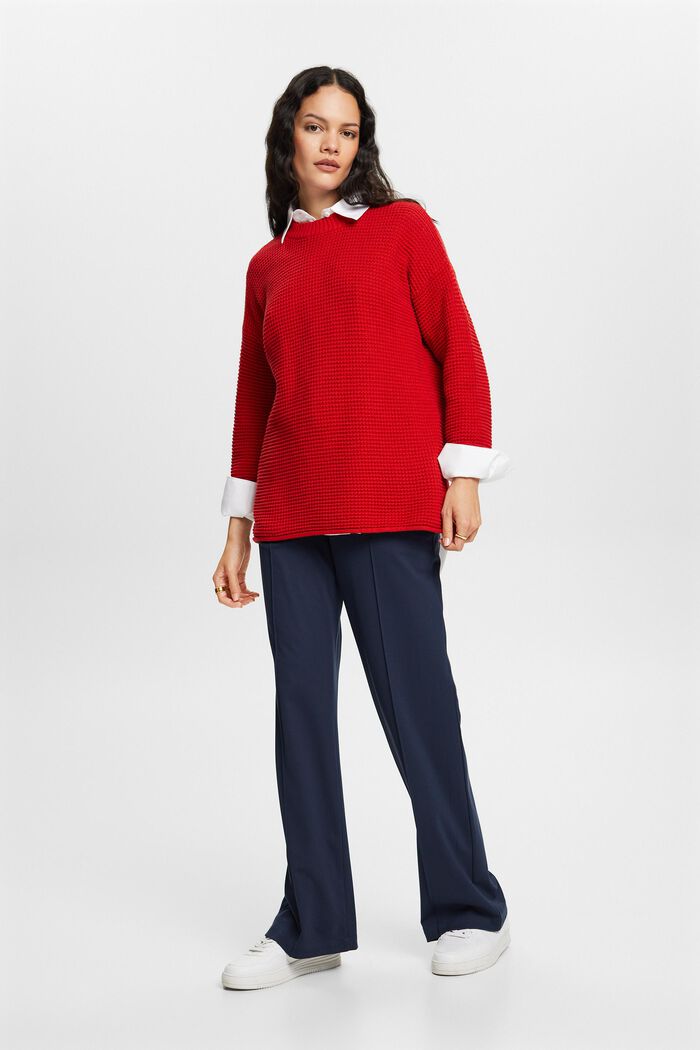 Sweter z fakturalnej dzianiny, DARK RED, detail image number 4