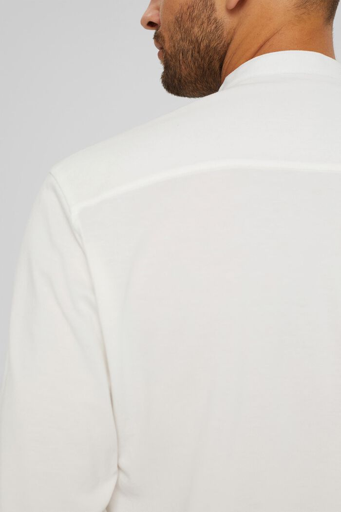 Bluzka z długim rękawem z piki, merceryzowana bawełna ekologiczna, OFF WHITE, detail image number 1