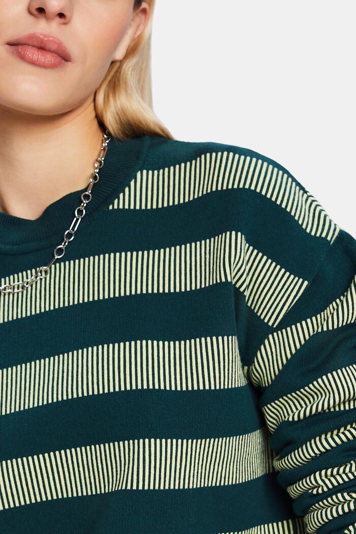 Żakardowy sweter z okrągłym dekoltem w paski, DARK TEAL GREEN, detail image number 2