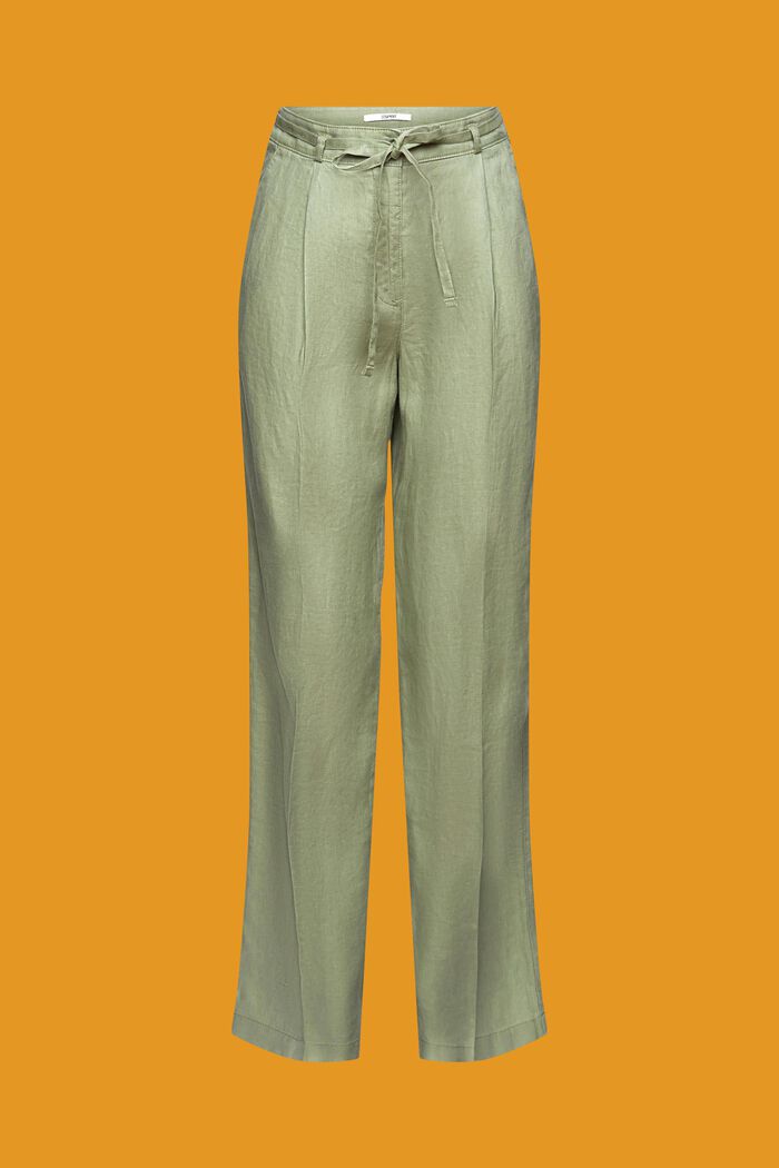 Spodnie z lnu z szerokimi nogawkami, LIGHT KHAKI, detail image number 6