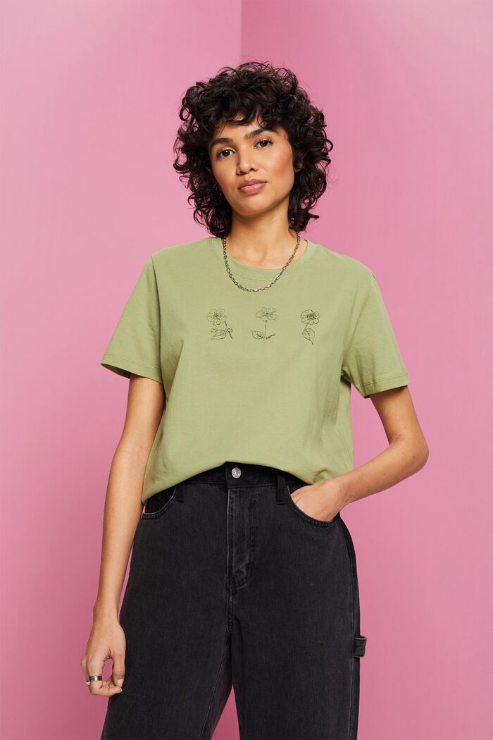 Bawełniany T-shirt z kwiatowym nadrukiem, PISTACHIO GREEN, detail image number 0