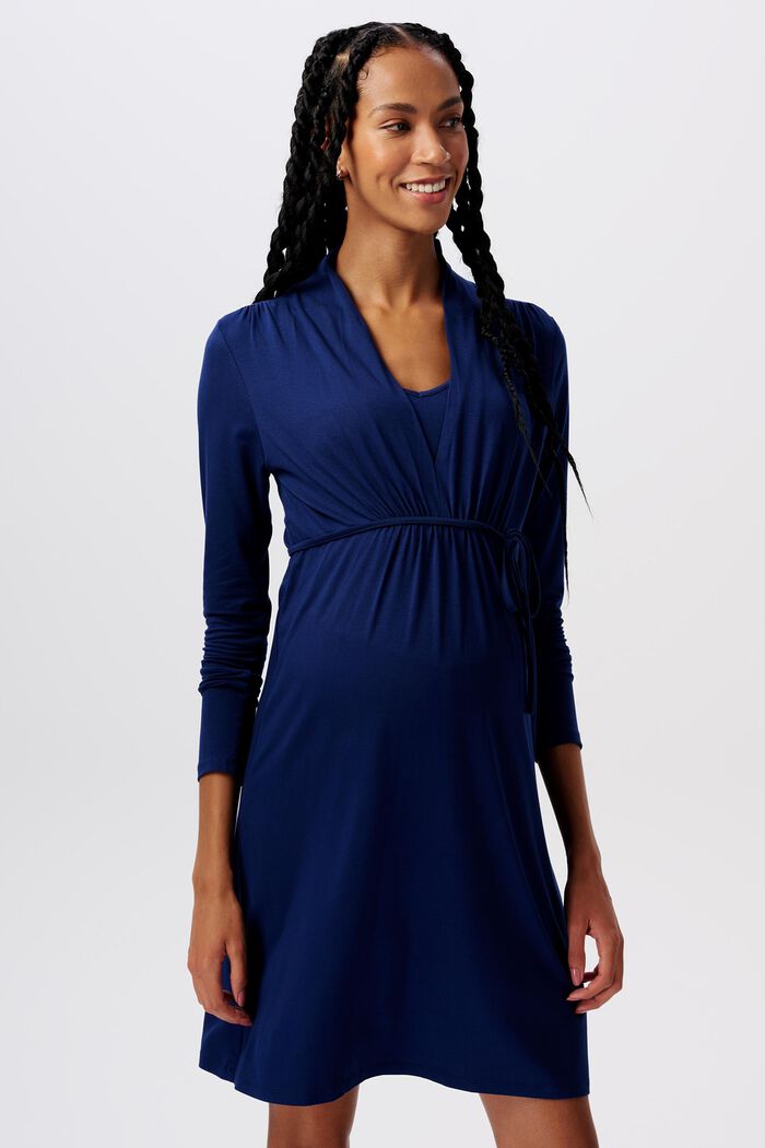 MATERNITY Sukienka z długim rękawem i dekoltem w serek, DARK BLUE, detail image number 0
