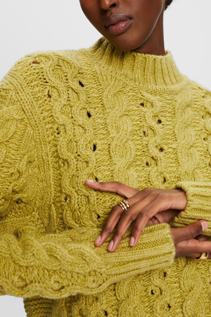 Sweter z mieszanki z wełną z warkoczowym wzorem, PISTACHIO GREEN, detail image number 1