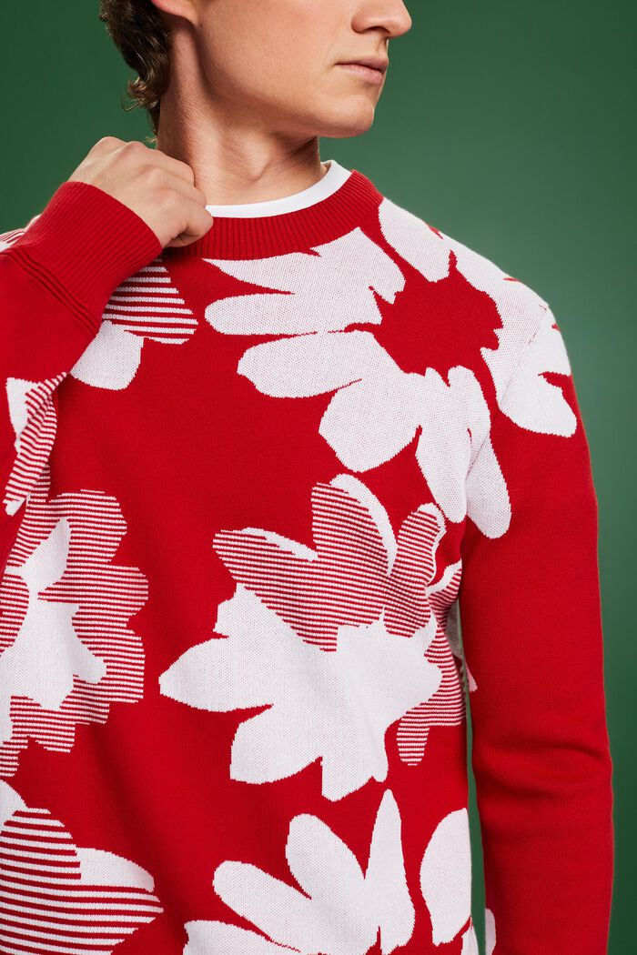 Żakardowy sweter z bawełny, DARK RED, detail image number 3