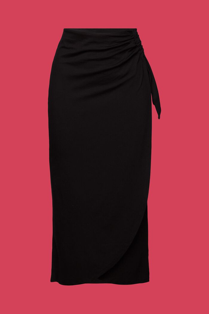 Spódnica midi z dżerseju w kopertowym stylu, BLACK, detail image number 7