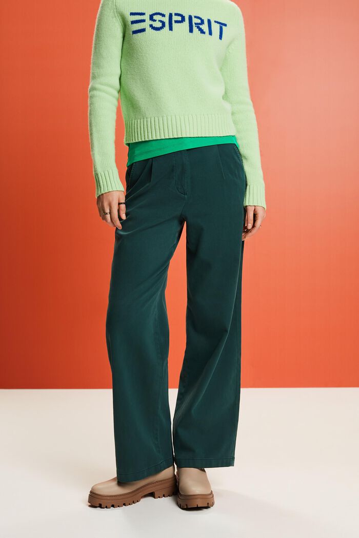 Szerokie spodnie chino z wysokim stanem, EMERALD GREEN, detail image number 0