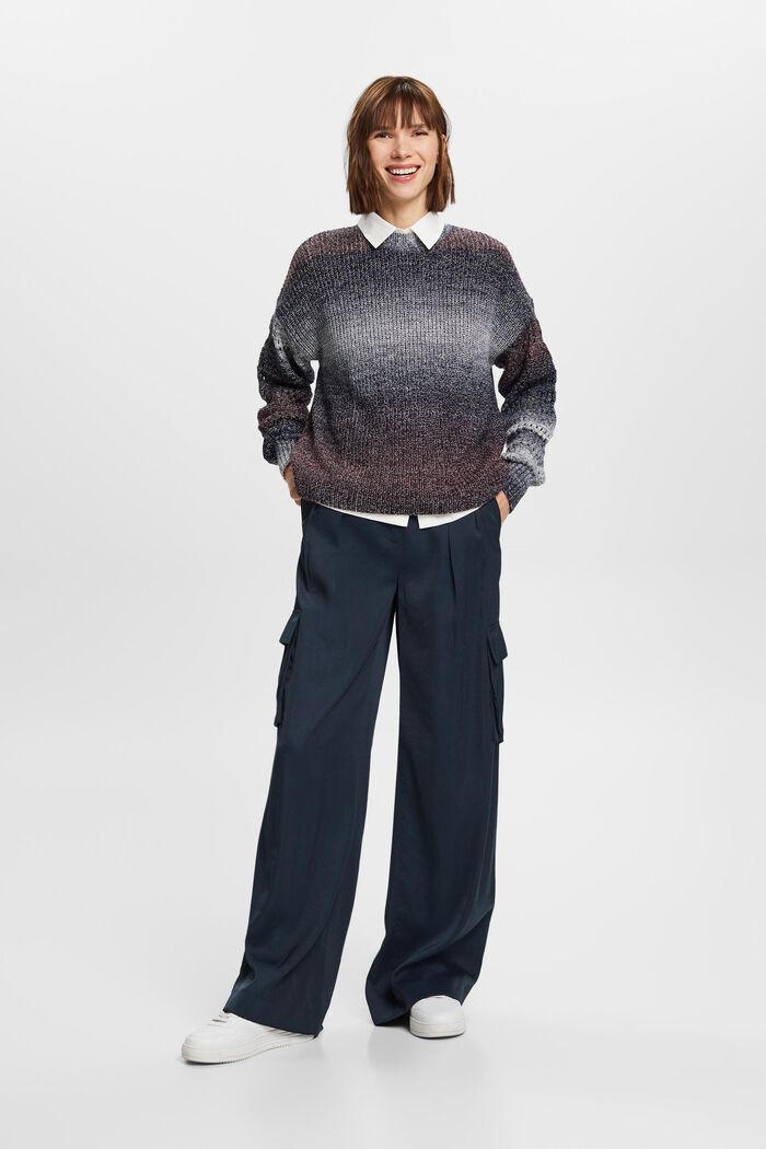 Cieniowany sweter z półgolfem z ażurowej dzianiny, AUBERGINE, detail image number 1