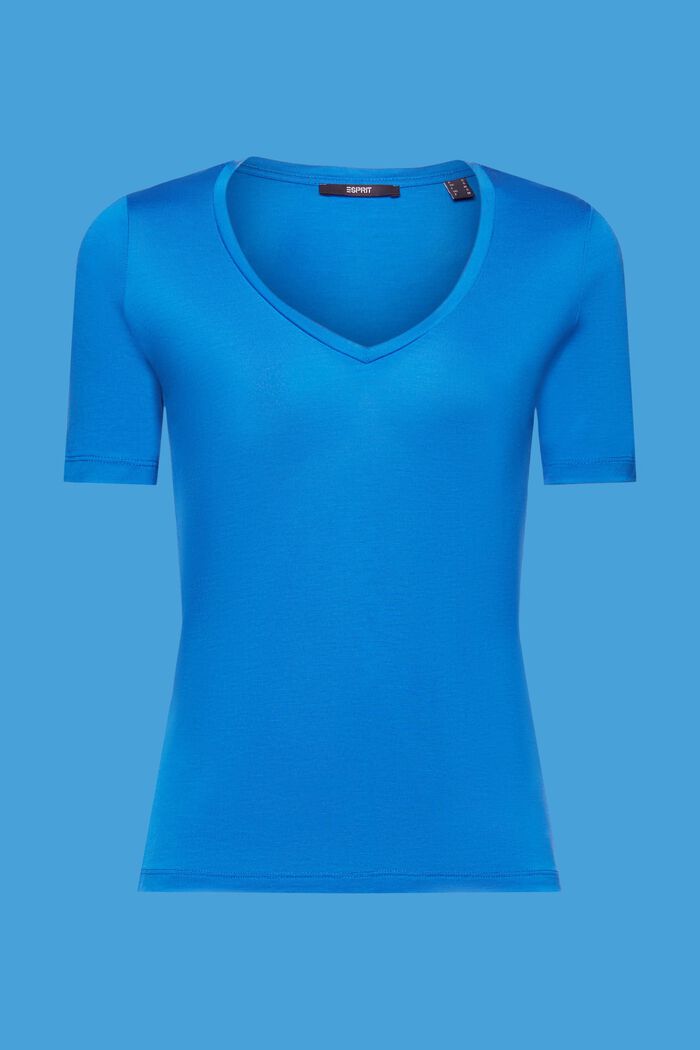 T-shirt z dekoltem w serek, TENCEL™, BRIGHT BLUE, detail image number 7