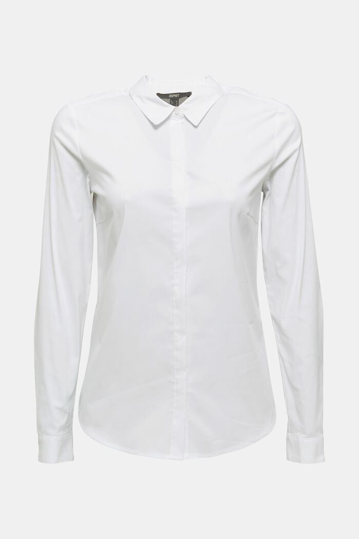 Elastyczna bluzka koszulowa z wcięciem w talii, WHITE, overview