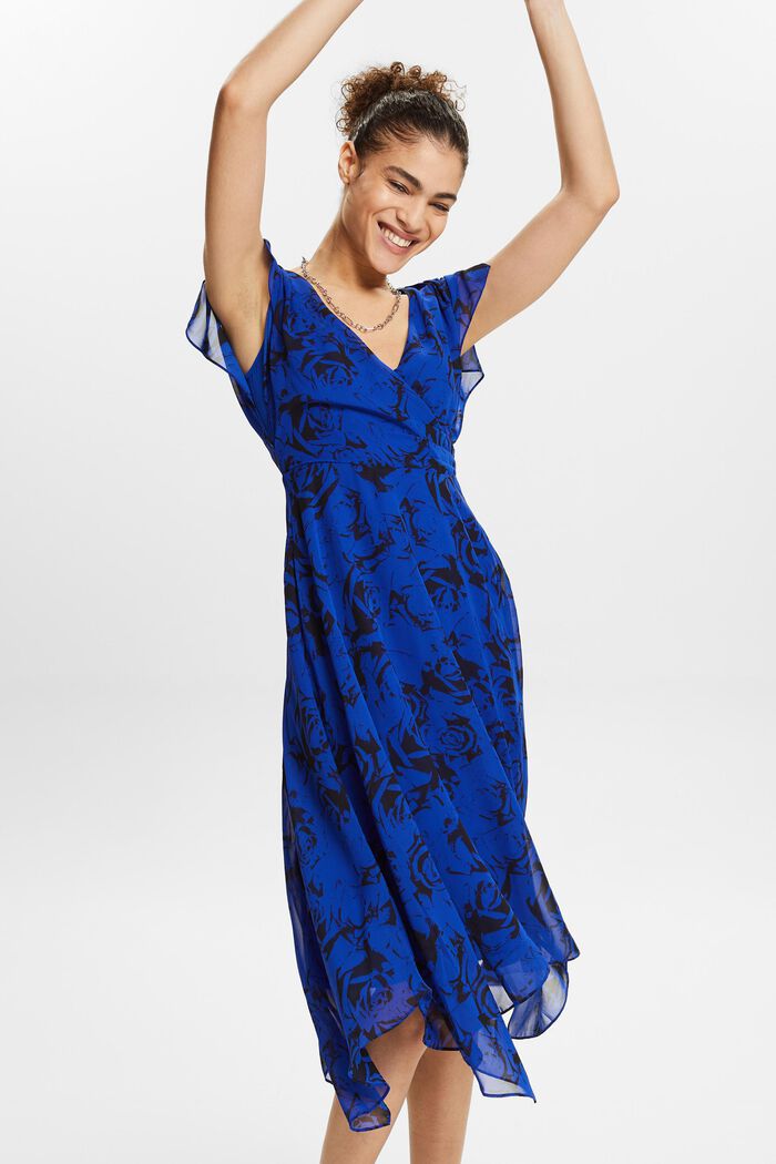 Szyfonowa sukienka maxi z dekoltem w serek, BRIGHT BLUE, detail image number 5