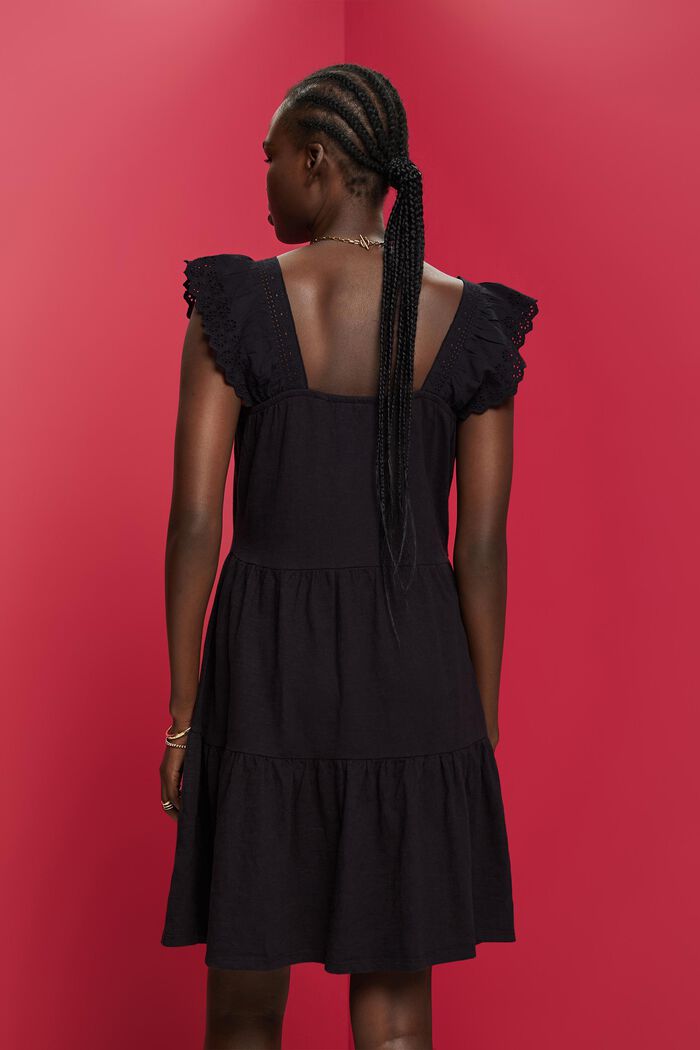 Sukienka z dżerseju z haftowanymi koronkowymi rękawami, BLACK, detail image number 3