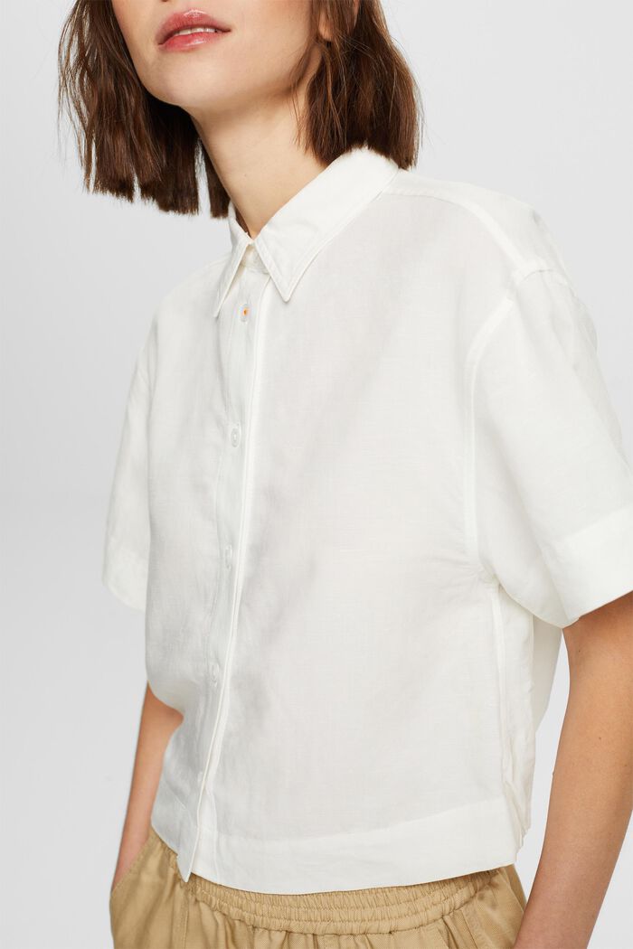 Skrócona bluzka koszulowa, mieszanka z lnem, WHITE, detail image number 2