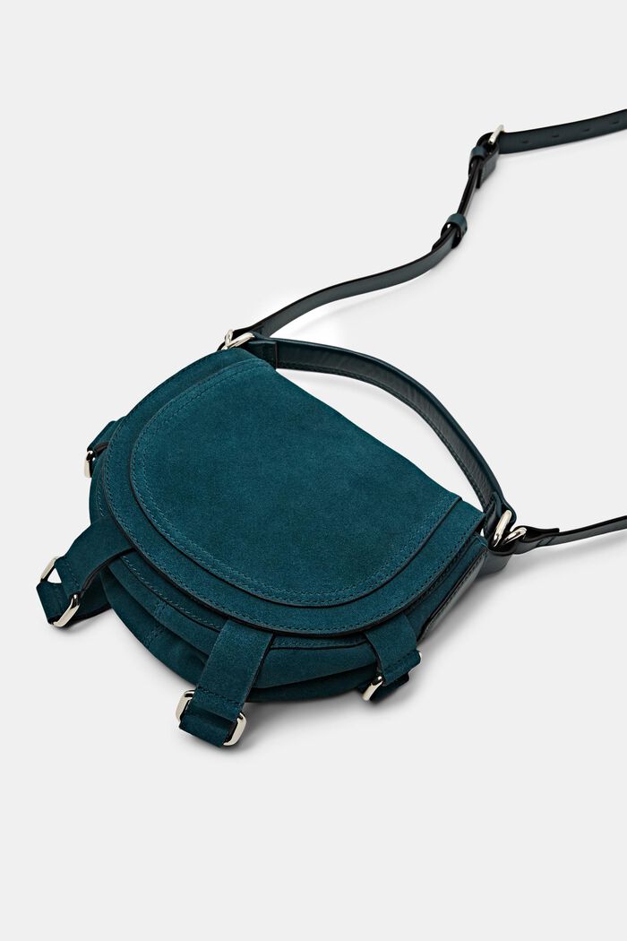 Zamszowa torebka typu saddle bag z ozdobnymi paskami, TEAL GREEN, detail image number 3
