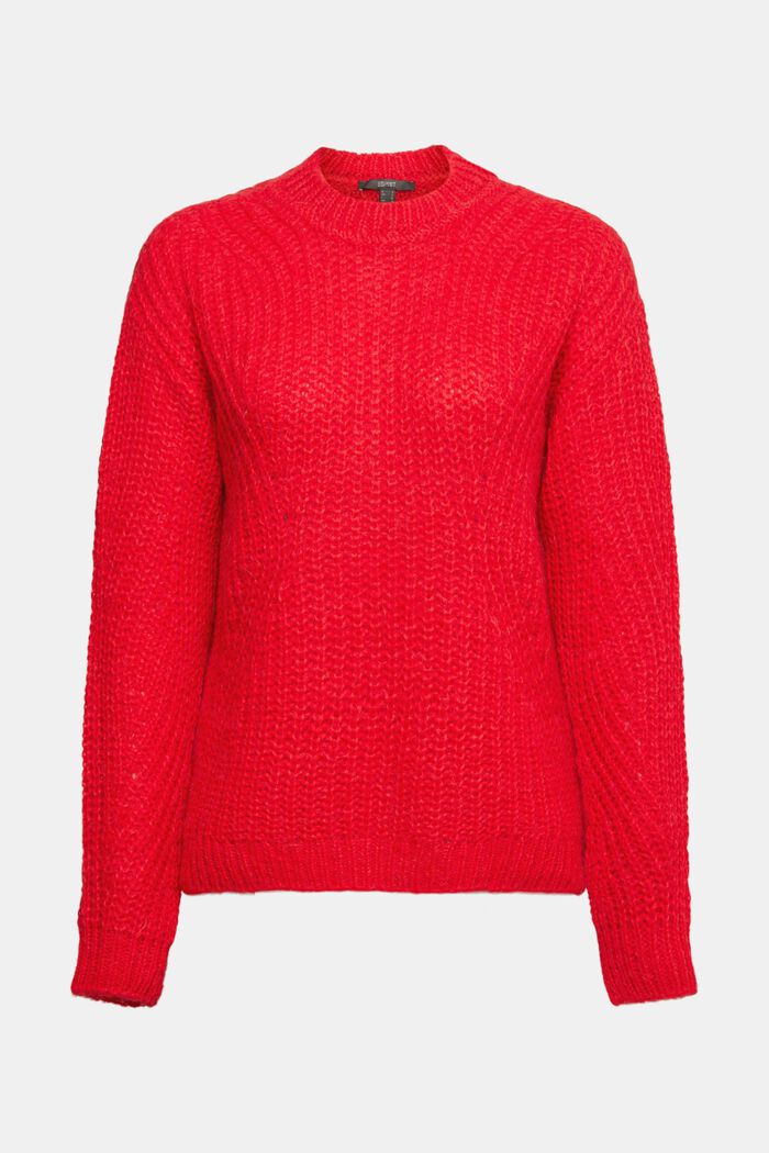 Sweter z dzianiny o grubym splocie, z wełną z alpaki, RED, detail image number 2