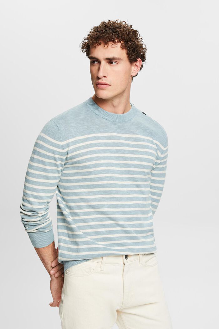 Sweter w paski z bawełny i lnu, LIGHT BLUE, detail image number 0
