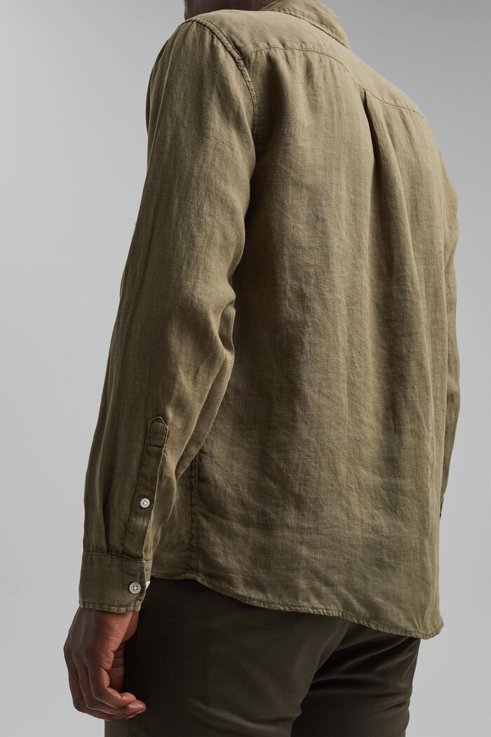 Koszula z przypinanym kołnierzykiem, 100% lnu, DARK KHAKI, detail image number 5