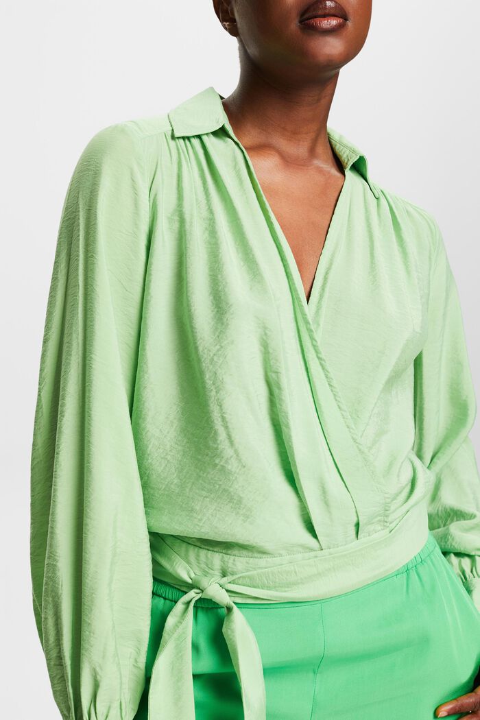 Bluzka w kopertowym stylu z marszczeniami, LIGHT GREEN, detail image number 3