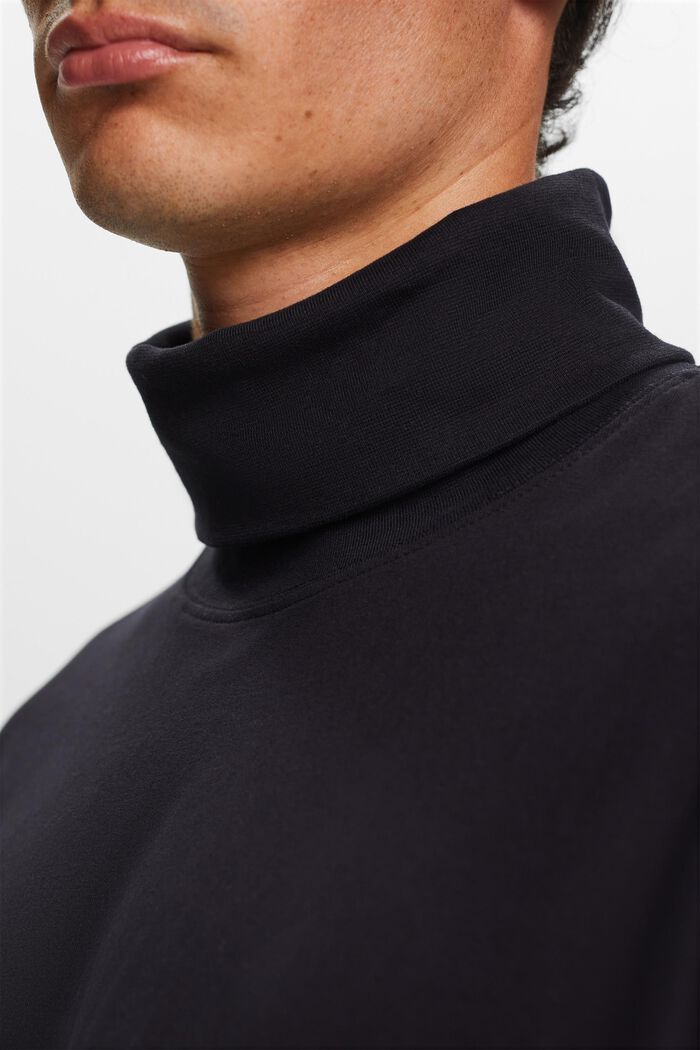 Bluzka z długim rękawem z półgolfem z bawełny, BLACK, detail image number 1
