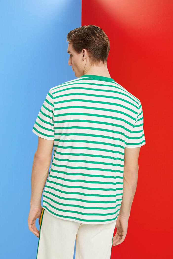 T-shirt w paski ze zrównoważonej bawełny, GREEN, detail image number 3