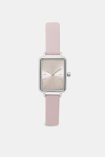 Kwadratowy zegarek ze skórzanym paskiem, PINK, overview