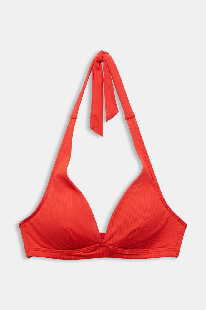 Wyściełana góra od bikini z wiązaniem na szyi, DARK RED, detail image number 5